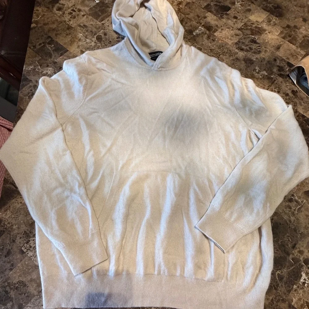 Banana Republic 100% Cashmere Hoodie Mens XL Tall Cream Pullover Sweater Knit